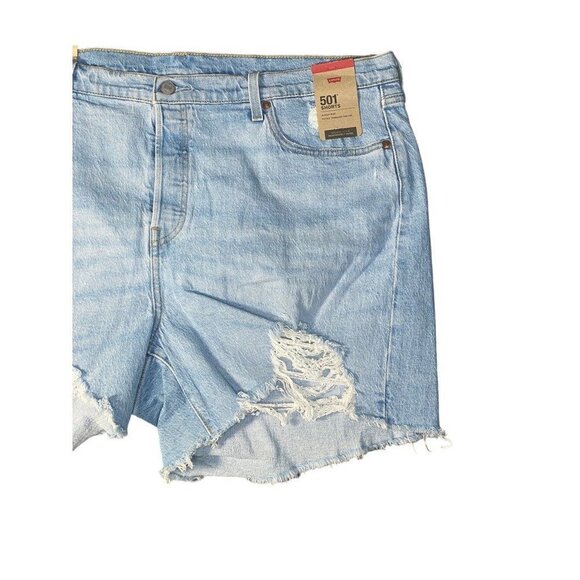Levi's Womens 501 Cut-Off Shorts Blue Stretch Denim Fray‎ High Rise Plus 20W New - Picture 2 of 7